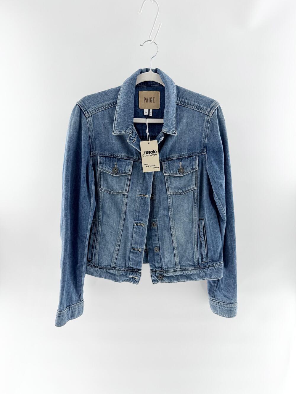 Paige Cotton Blend Long Sleeve Denim Trucker Jean Jacket Blue Women's Medium